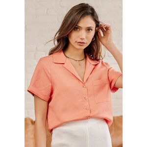 Lulu’s NWOT Lovely Legacy Coral Pink Short Sleeve Button-Up Top Size Small